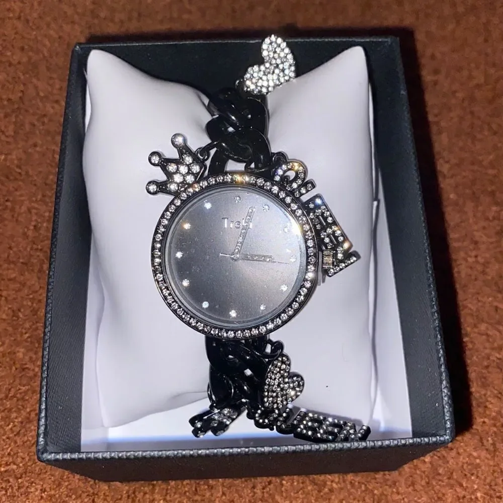 Black Rhinestone Watch with charms